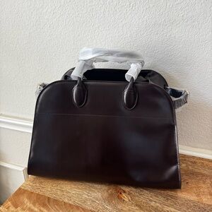 Dark Brown Smooth Leather 15 Laptop Work Large Satchel Buckle Bag